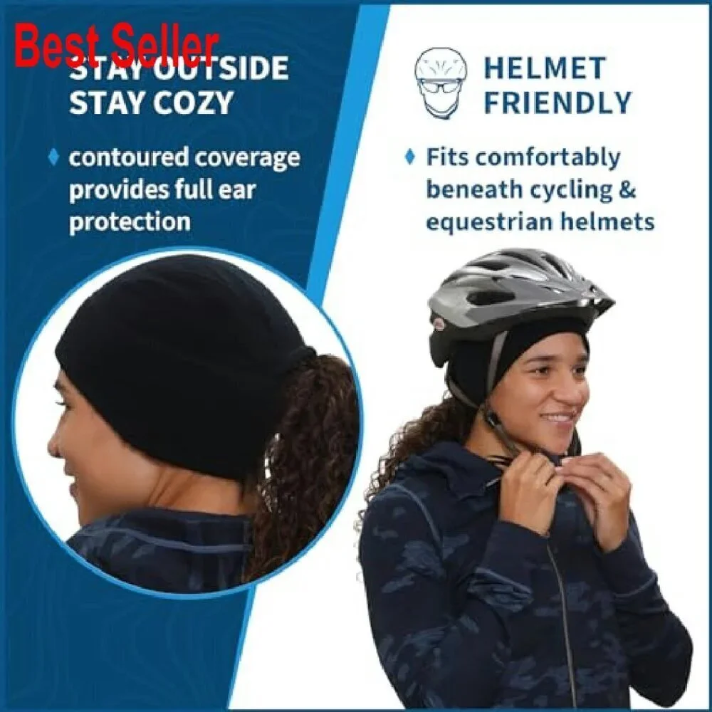 Merino Wool Ponytail Beanie Winter Hat Runners Hiking Activewear Chic